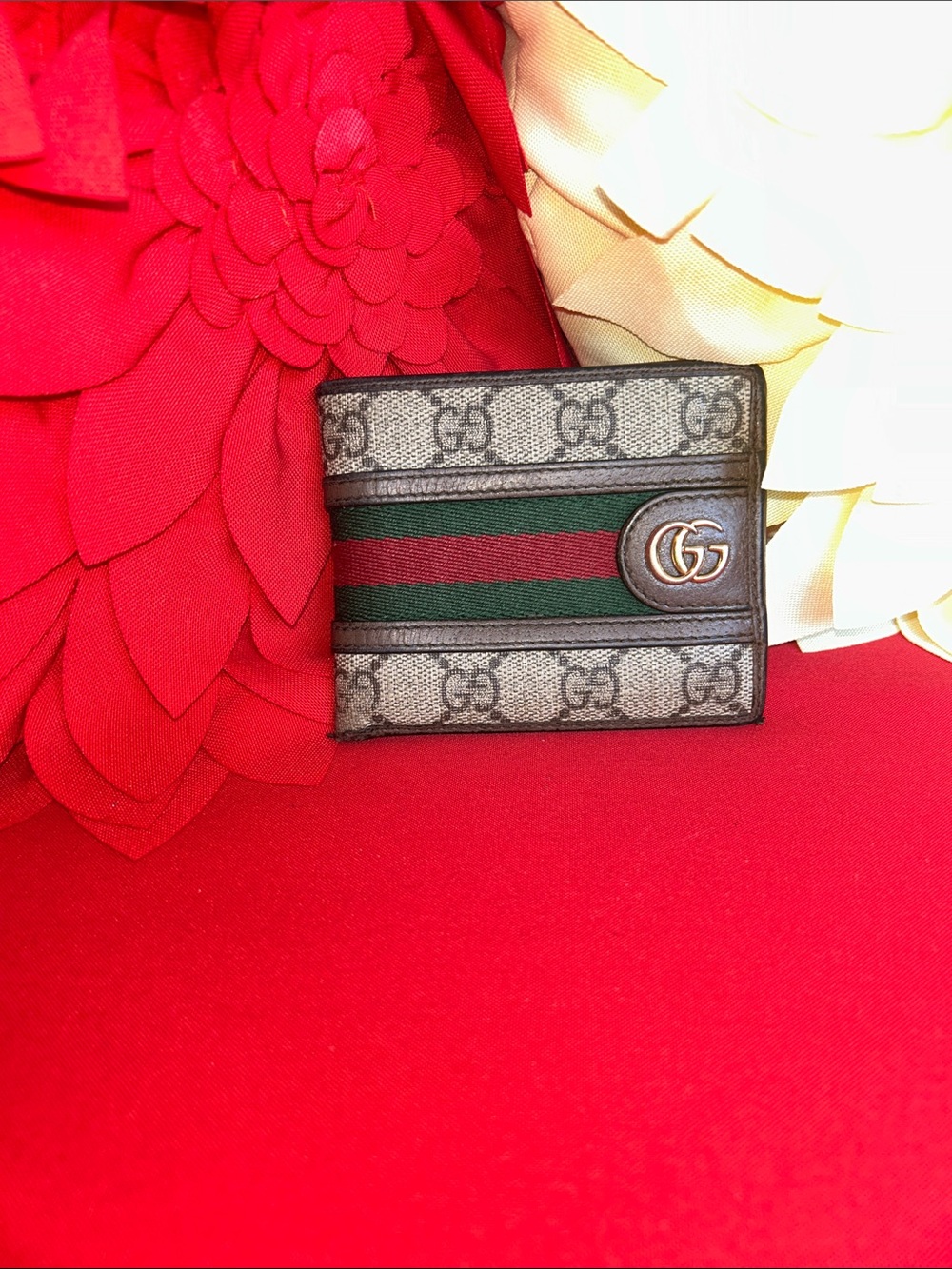 Gucci Brown GG Canvas Wallet with Green and Red Web Stripe